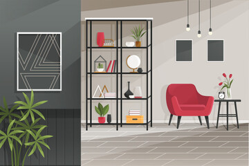 Home office interior. Vector illustration. Freelancer working from home place, convenient workplace Home office workplace Self employed concept Minimalist work space Remote working from home or any