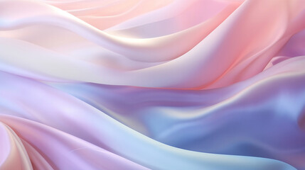 Fototapeta premium Abstract pastel blowing silk fabric. Gusting delicate scarves. Iridescent curtains billowing in the wind. Wallpaper background, Generative Ai