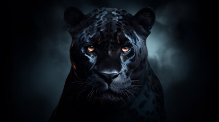 Front view of Panther on dark background. Predator series. digital art, Generative Ai