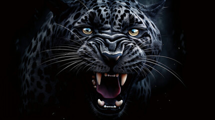 Obraz premium Front view of Panther on dark background. Predator series. digital art, Generative Ai