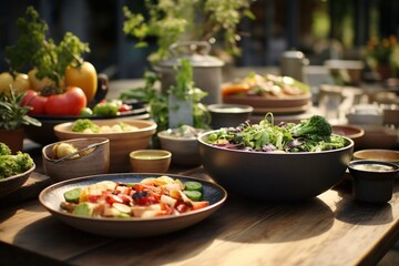 Fresh food photography for healthy outdoor dining, Generative AI