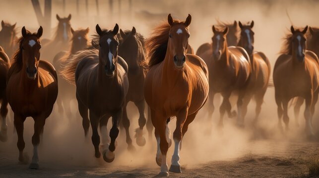 Thundering Hooves - Dramatic Stampede of Wild Horses AI Generated