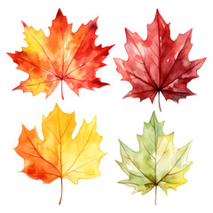 Autumn Delights: Watercolor Leaves Drifting on a White Background, Generative AI