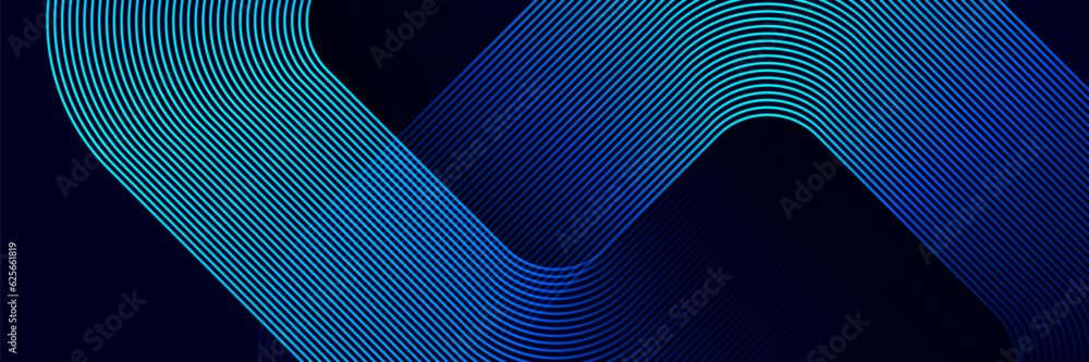 Wall mural abstract blue glowing geometric lines on dark background. modern shiny blue rounded square lines pat - Wall murals