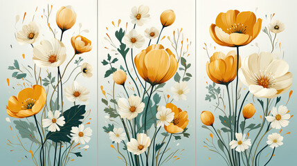 Vintage floral background with poppies and daisies. Generative AI.