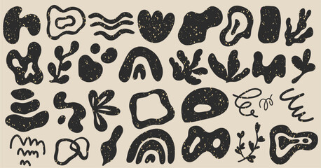 Set of different abstract shapes and patterns. Hand drawn doodles. Modern fashion illustration. Flat design, cartoon drawing, vector.