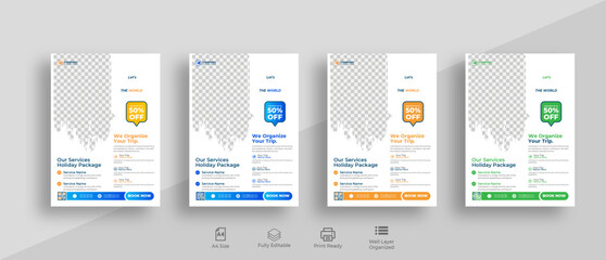 Set of travel tour flyer templates or business flyer design and brochure cover page template for travel agency
