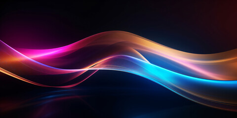 Smooth elegant neon wave with glowing effects on dark background created with AI 