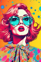 girls in sixties retro design, photo and graphics, colorful fictional character, AI based