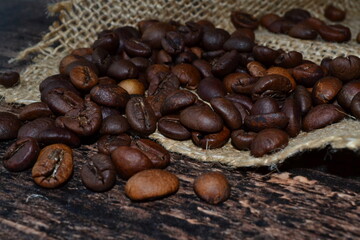 coffee beans scattered on burlap