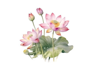 watercolor lotus flowers on white background
