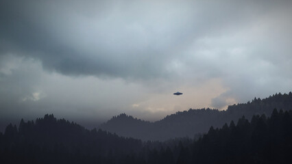 3D illustration. UFO over the mountains	

