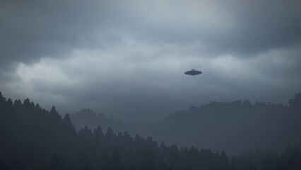 3D illustration. UFO over the mountains   © kolbass