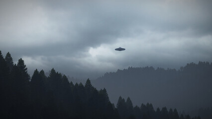 3D illustration. UFO over the mountains	
