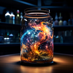 the whole universe enclosed in a glass jar, Ai Generation