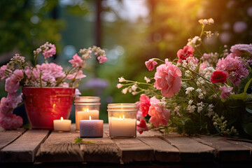 Cozy candles with flowers