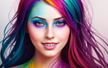 Beautiful girl with futuristic hairstyle and bright makeup. Generative AI