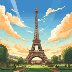Zelfklevend Fotobehang Eiffel tower hand-drawn comic illustration. Eiffel tower. Vector doodle style cartoon illustration © Aquir