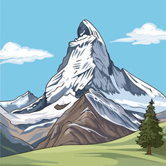 Matterhorn hand-drawn comic illustration. Matterhorn. Vector doodle style cartoon illustration