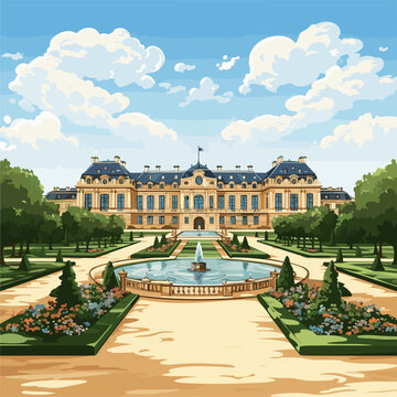 Palace of Versailles hand-drawn comic illustration. Palace of Versailles. Vector doodle style cartoon illustration