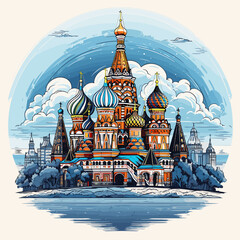 Saint Basil's Cathedral hand-drawn comic illustration. Cathedral of Vasily the Blessed. Vector doodle style cartoon illustration