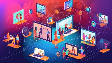 Obraz premium online platforms and tools for virtual networking, such as video conferences or social media platforms. Generative AI