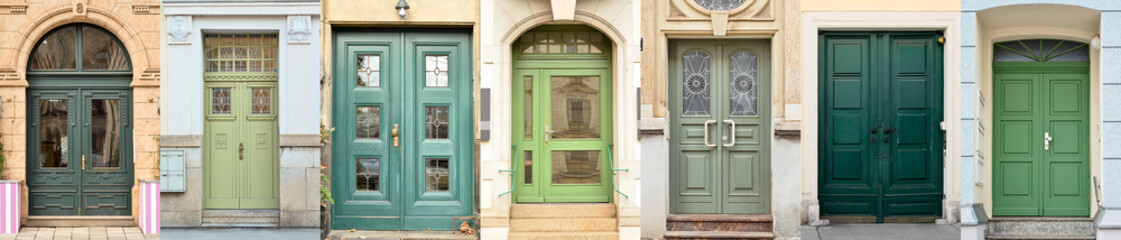 Collage of green old doors