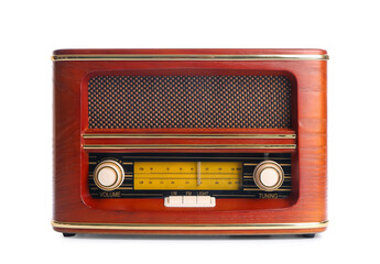 Retro radio receiver on white background