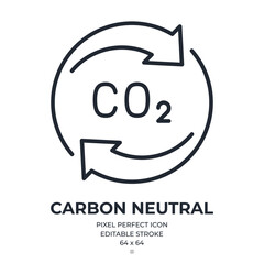 CO2 carbon neutral editable stroke outline icon isolated on white background flat vector illustration. Pixel perfect. 64 x 64.