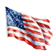 Obraz premium Colorful American flag waving in the breeze on a white background, in the style of realistic watercolor painting isolated on transparent background png - Generative AI