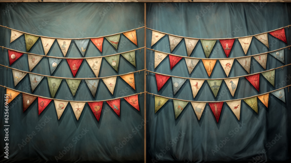 Poster he stared in amazement at the intricate bunting displayed before him.
