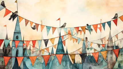 He expertly crafted a beautiful display of bunting using colored fabric.