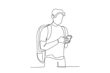A tourist carrying a bag. World tourism day one-line drawing