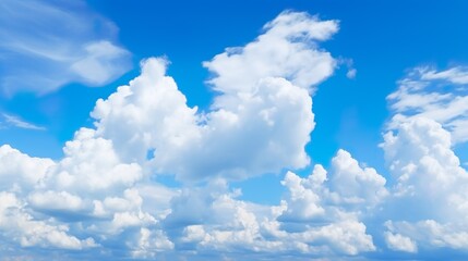 Naklejka na ściany i meble White aesthetic set isolated on a blue background. Render soft round cartoon fluffy clouds icon in the blue sky