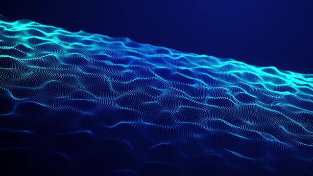 Futuristic particle wave. Abstract technology background. Big data visualization. 3D rendering. 4k animation.