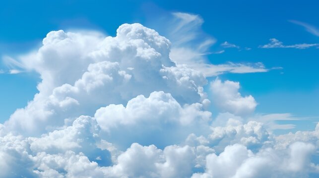 White aesthetic set isolated on a blue background. Render soft round cartoon fluffy clouds icon in the blue sky