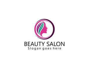 Beautiful sexy face, red lips, hand with red manicure nails, fashion woman, element design, nails studio, curly hairstyle, hair salon sign, icon. Beauty Logo. Vector illustration. Hand drawing style.
