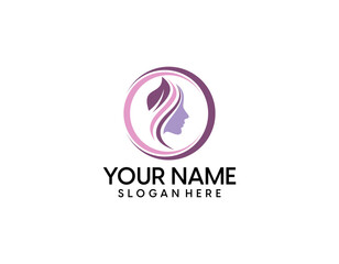 beautiful woman with flowers logo template