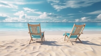 Beautiful beach. Chairs on the sandy beach near the sea. Summer holiday and vacation concept for tourism. Inspirational tropical landscape
