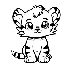 baby tiger doodle outline illustration 