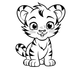 baby tiger doodle outline illustration 