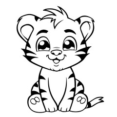 baby tiger doodle outline illustration 
