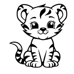 baby tiger doodle outline illustration 