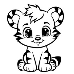 baby tiger doodle outline illustration 
