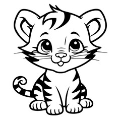 baby tiger doodle outline illustration 