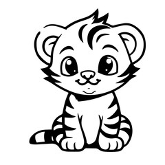 baby tiger doodle outline illustration 