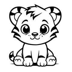 baby tiger doodle outline illustration 