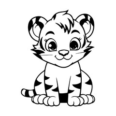 baby tiger doodle outline illustration 