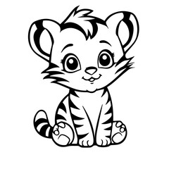 baby tiger doodle outline illustration 