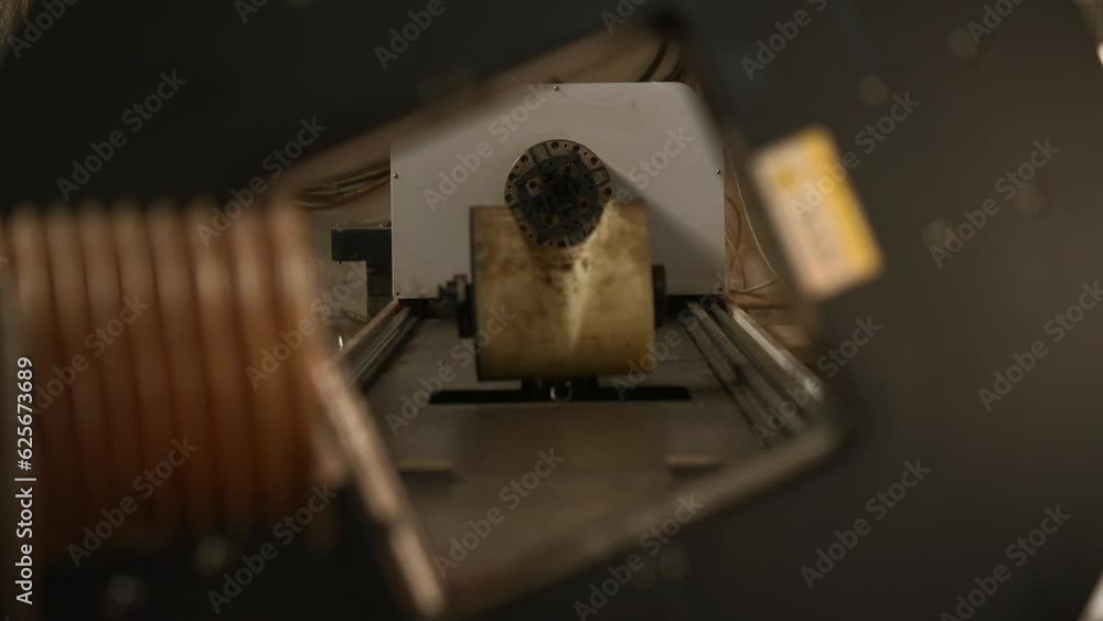 Poster concept of modern industrial technology. creative. close up of machine at factory with rotating auto